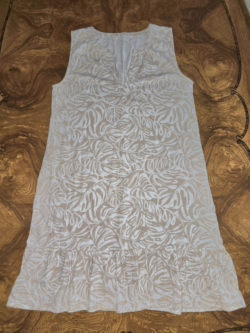 Lands' End Sleeveless Monstera Leaf Print Ruffle Hem Dress Womens Size M